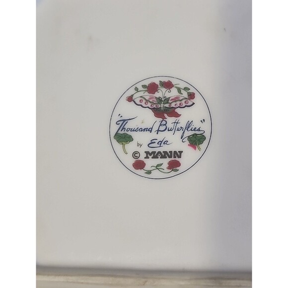 Thousand Butterflies by Eda MANN 6" Porcelain Trinket Candy Dish Square - Picture 3 of 4